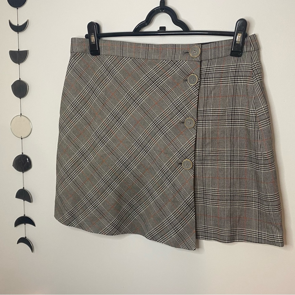 Zara Gray Button Plaid Mini Skirt